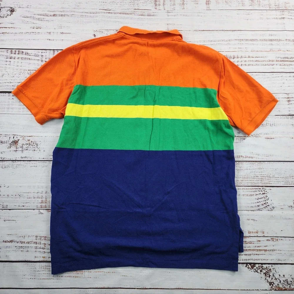 Polo Ralph Lauren Polo Shirt Men L Orange Green Navy Yellow Colorblock Pony